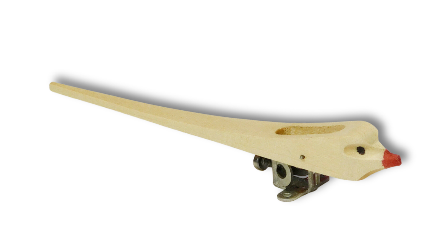 3 5/8 inch German-made hand carved wooden cuckoo bird with metal mounting base