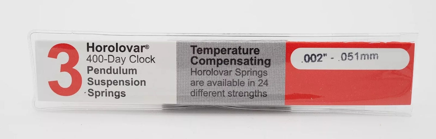 Horolovar Anniversary 400 Day Clock .002" Suspension Spring .051 mm 3 Pack
