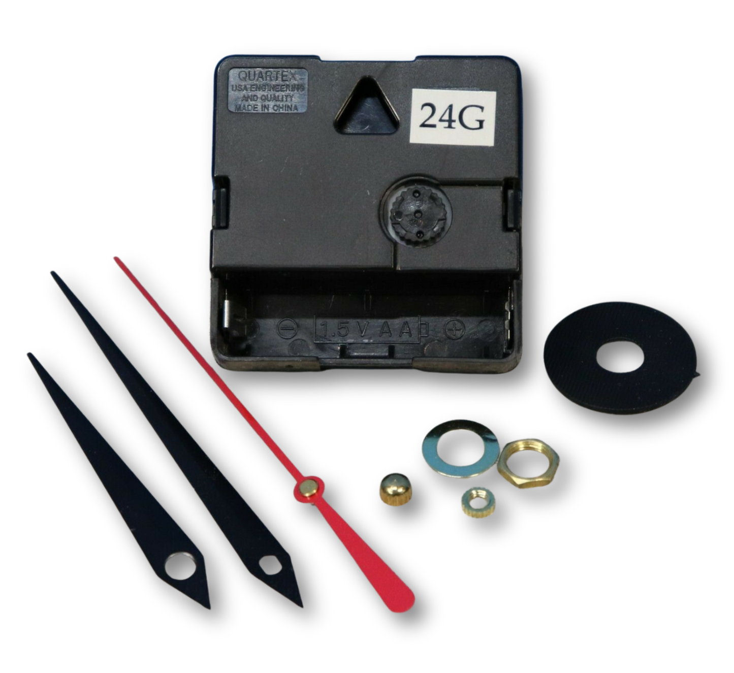 Quartex 24-hour quartz clock movement with black sword hands for military time clock dials