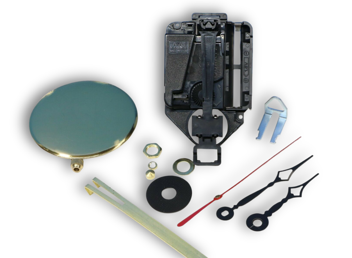 Takane mini quartz clock movement with small pendulum and Eli Terry hands