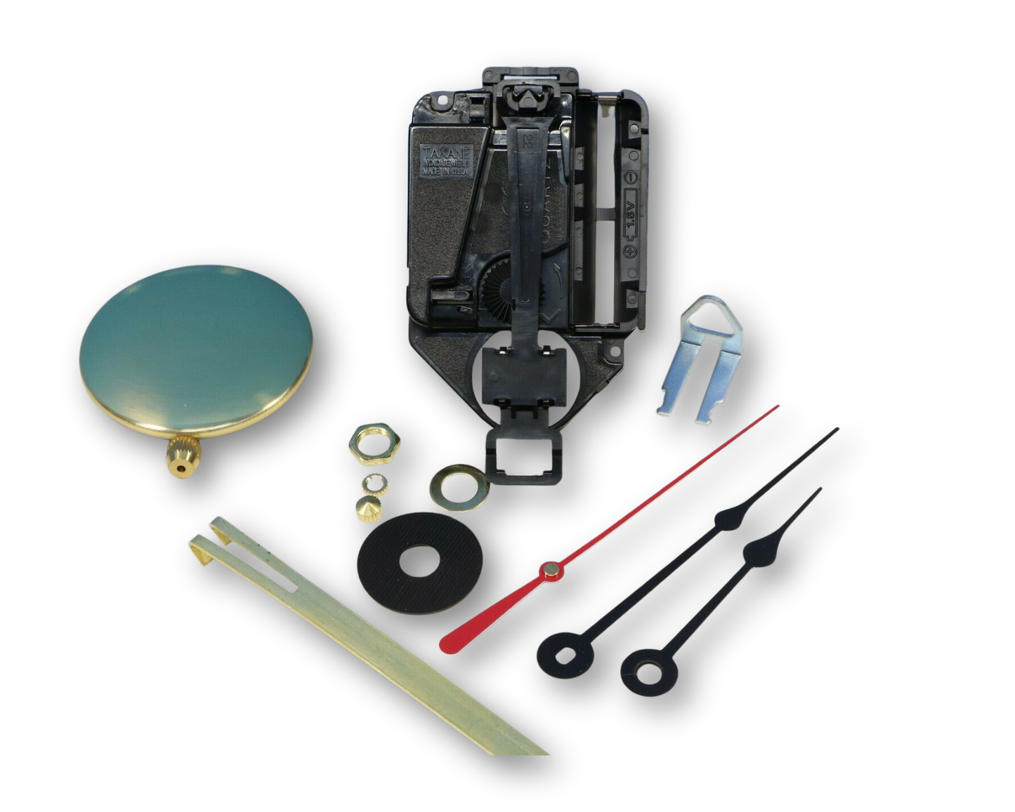 Takane Mini Quartz Clock Movement with Pendulum – USA-Made with Spade Hands