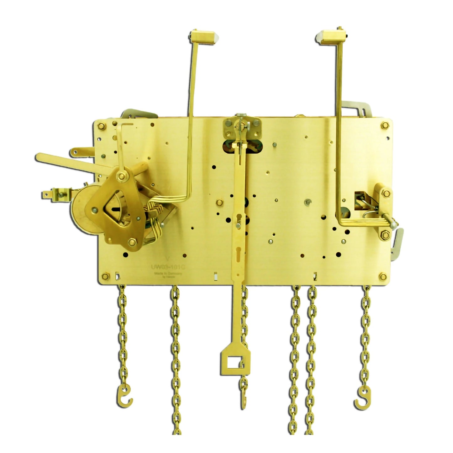 Urgos UW03101 mechanical grandfather clock movement with Westminster chime and chain drive, German-made replacement movement