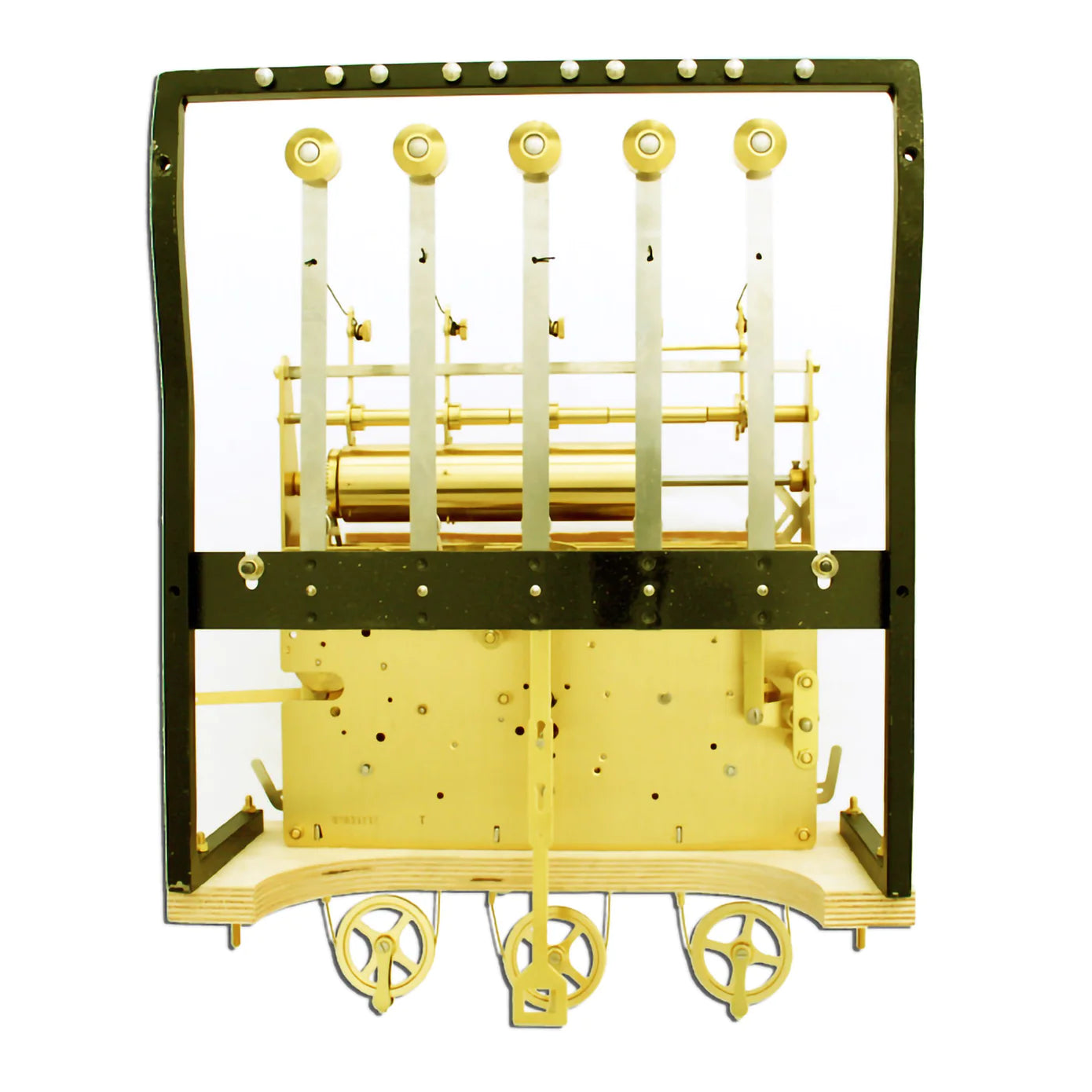 Urgos UW03121 German-made mechanical grandfather clock movement with Westminster chimes, cables, hands, and pendulum components