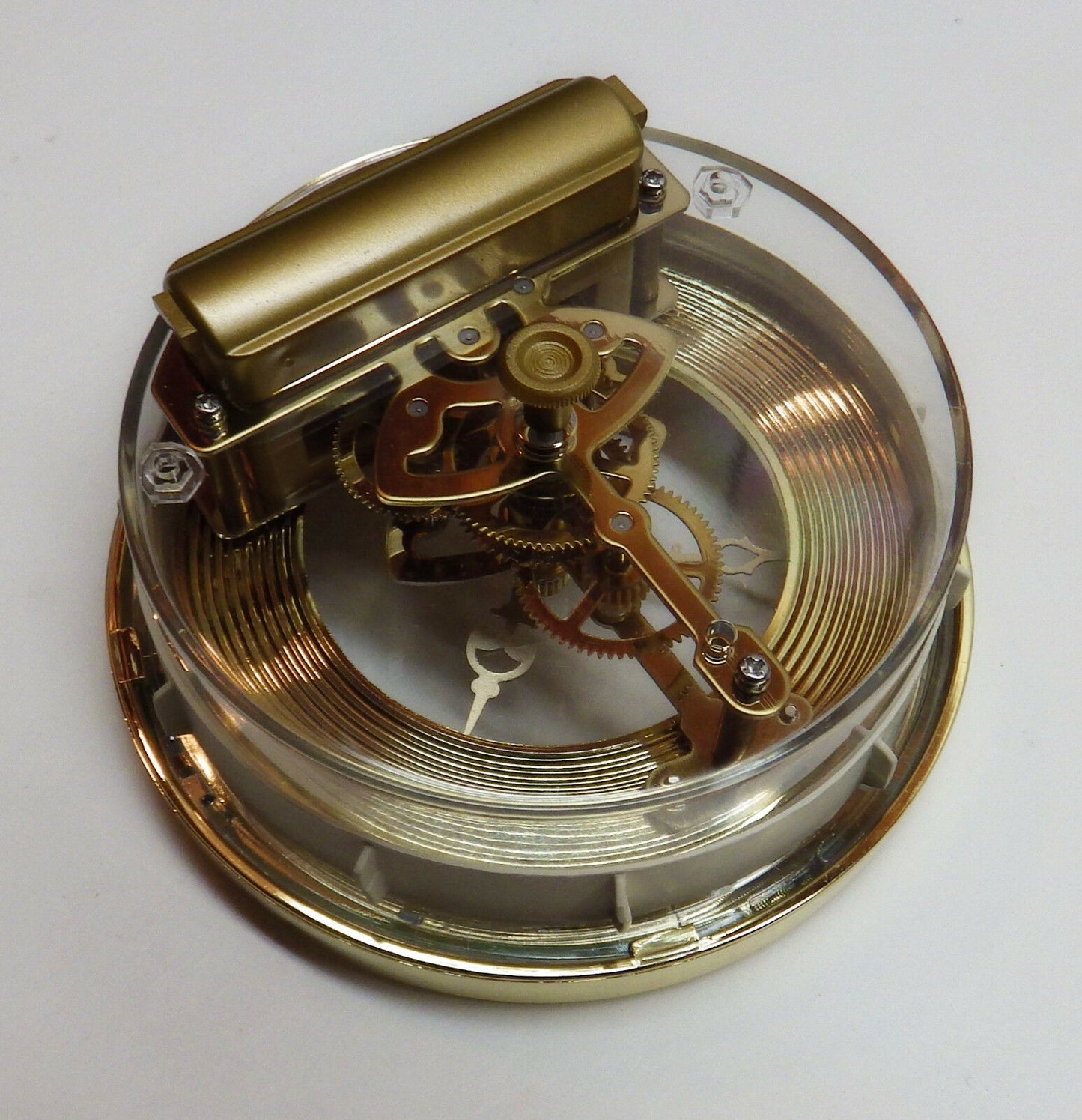 Skeleton Insert Fit-up Clock Movement Quartz Battery 4 1/16" Gold Roman Dial