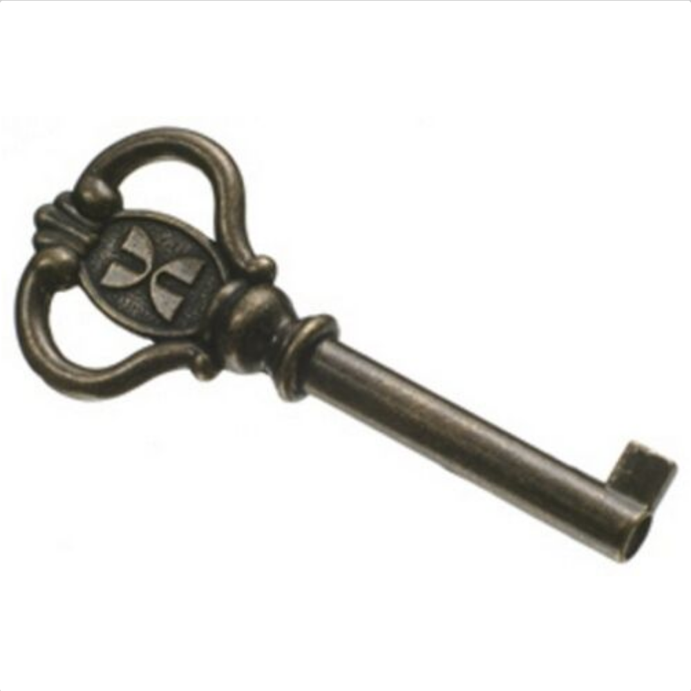 Howard Miller Grandfather Clock Door Key with Polished Brass Finish and Logo