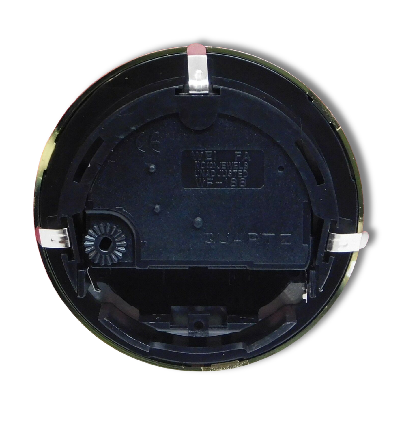 2 3/4 inch quartz fit-up clock movement with gold Arabic dial and black spade hands