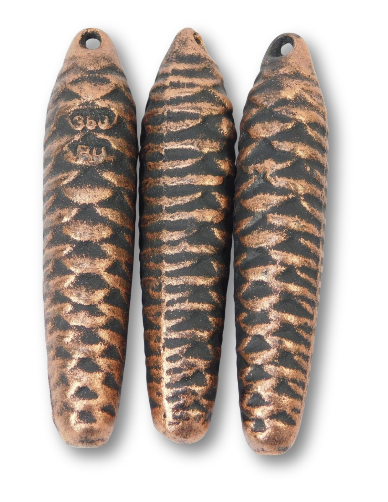 Set of three 350 gram cast iron cuckoo clock weights for 1-day Regula 25 movements, German-made Black Forest replacement