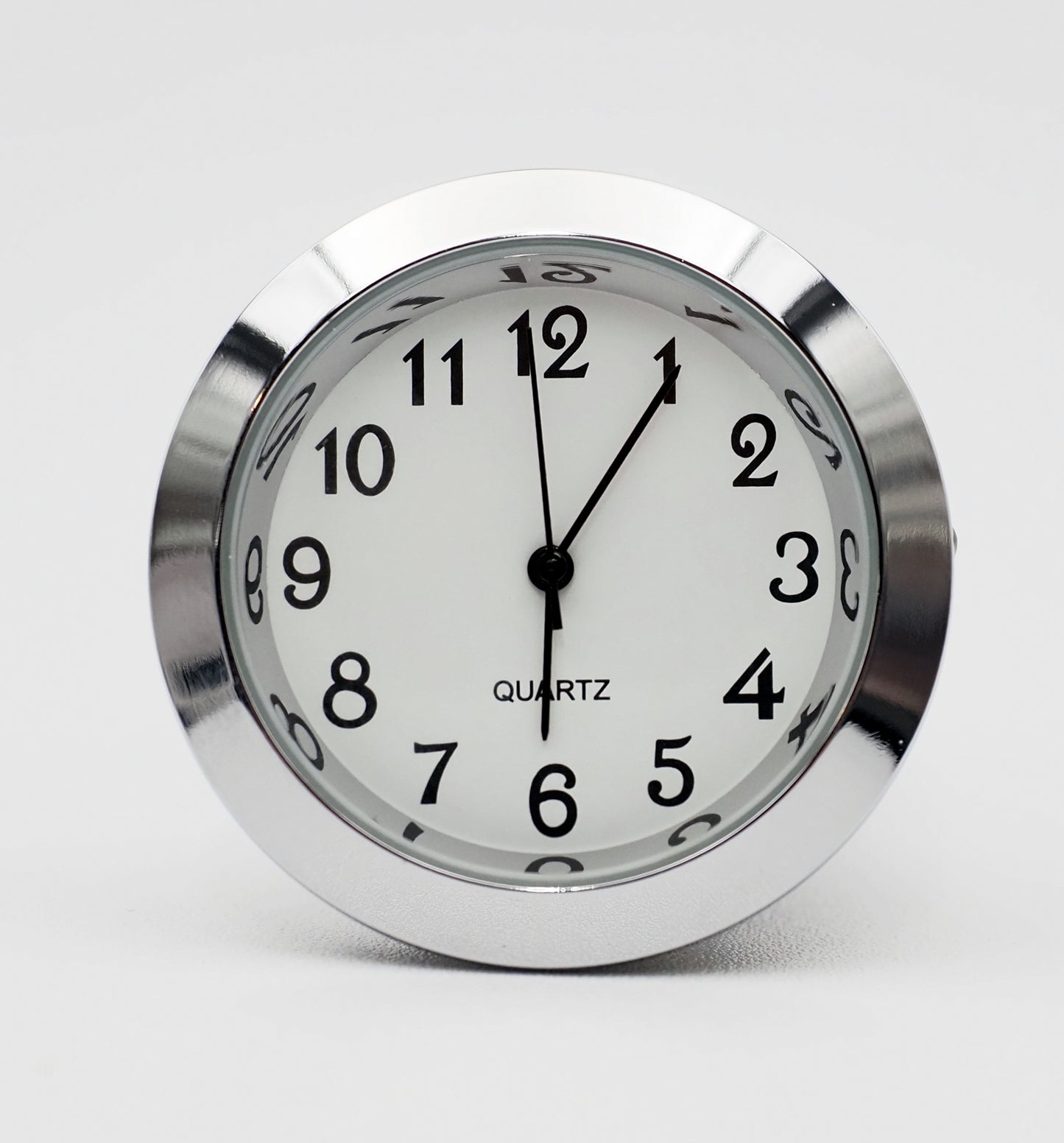Seiko Quartz Fit-Up Clock Movement Insert – 1 7/16" Silver Bezel, White Arabic Dial (37WWA)