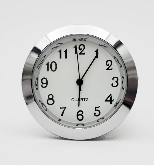 Seiko Quartz Fit-Up Clock Movement Insert – 1 7/16" Silver Bezel, White Arabic Dial (37WWA)