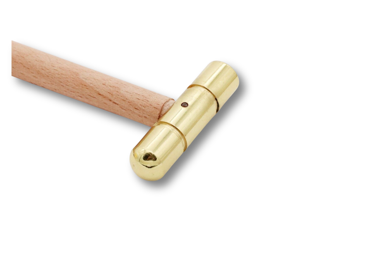Brass hammer with hardwood handle for clock, watch, and jewelry repair, featuring flat and rounded polished head