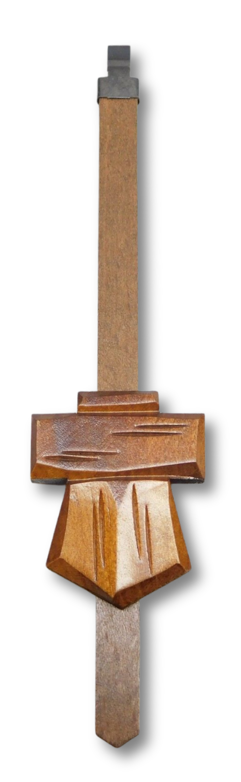 German made chalet cuckoo clock pendulum with timekeeping adjustment, 1 5/8 inch bob and 7 1/4 inch length