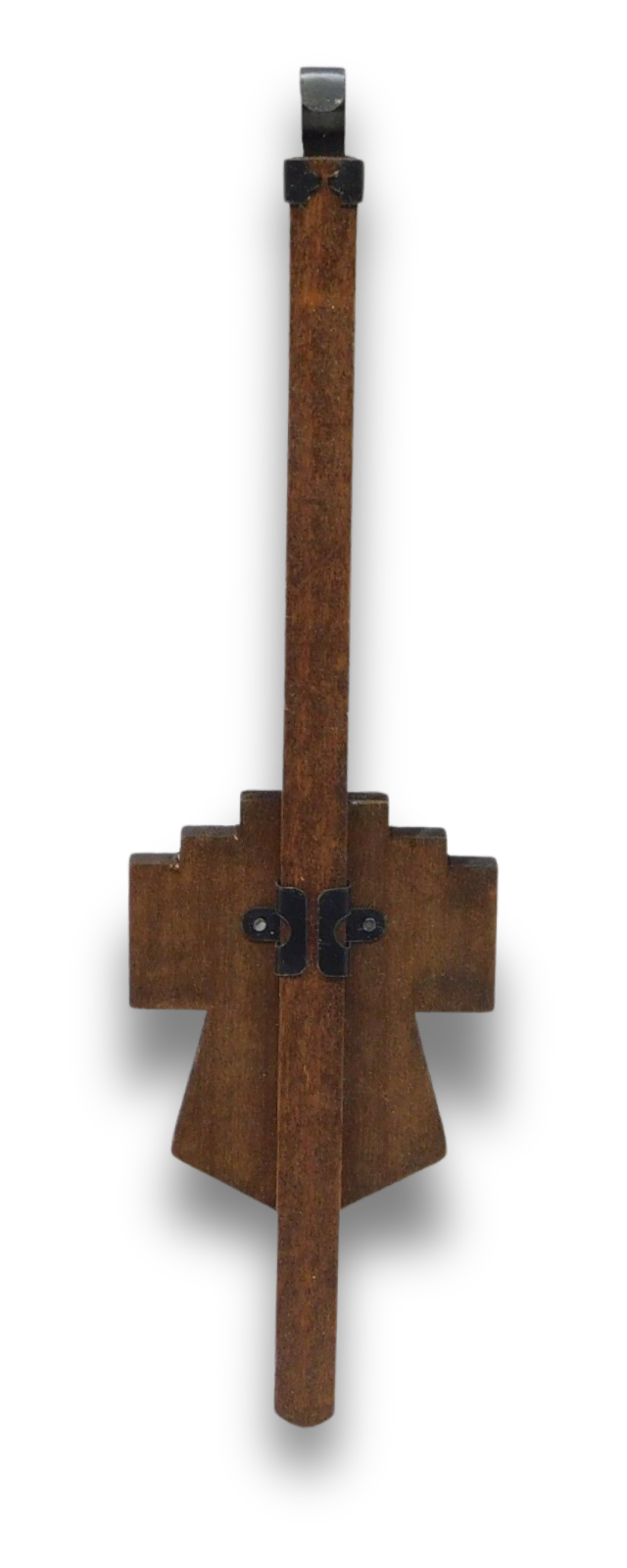 Chalet style German-made cuckoo clock pendulum with 2 1/4 inch wooden bob and timekeeping adjustment slider