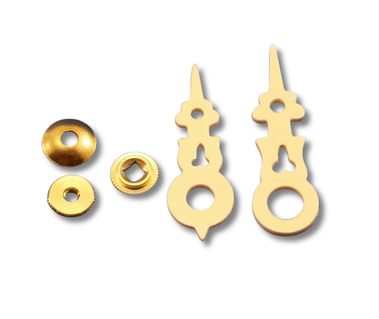 Cream Regula cuckoo clock hands for 60 mm dial with brass hardware