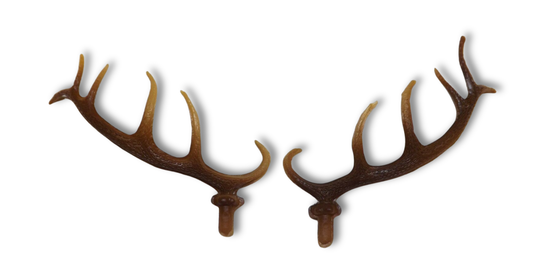 Set of two 4-inch German-made plastic deer antlers for hunter-style cuckoo clocks with realistic finish