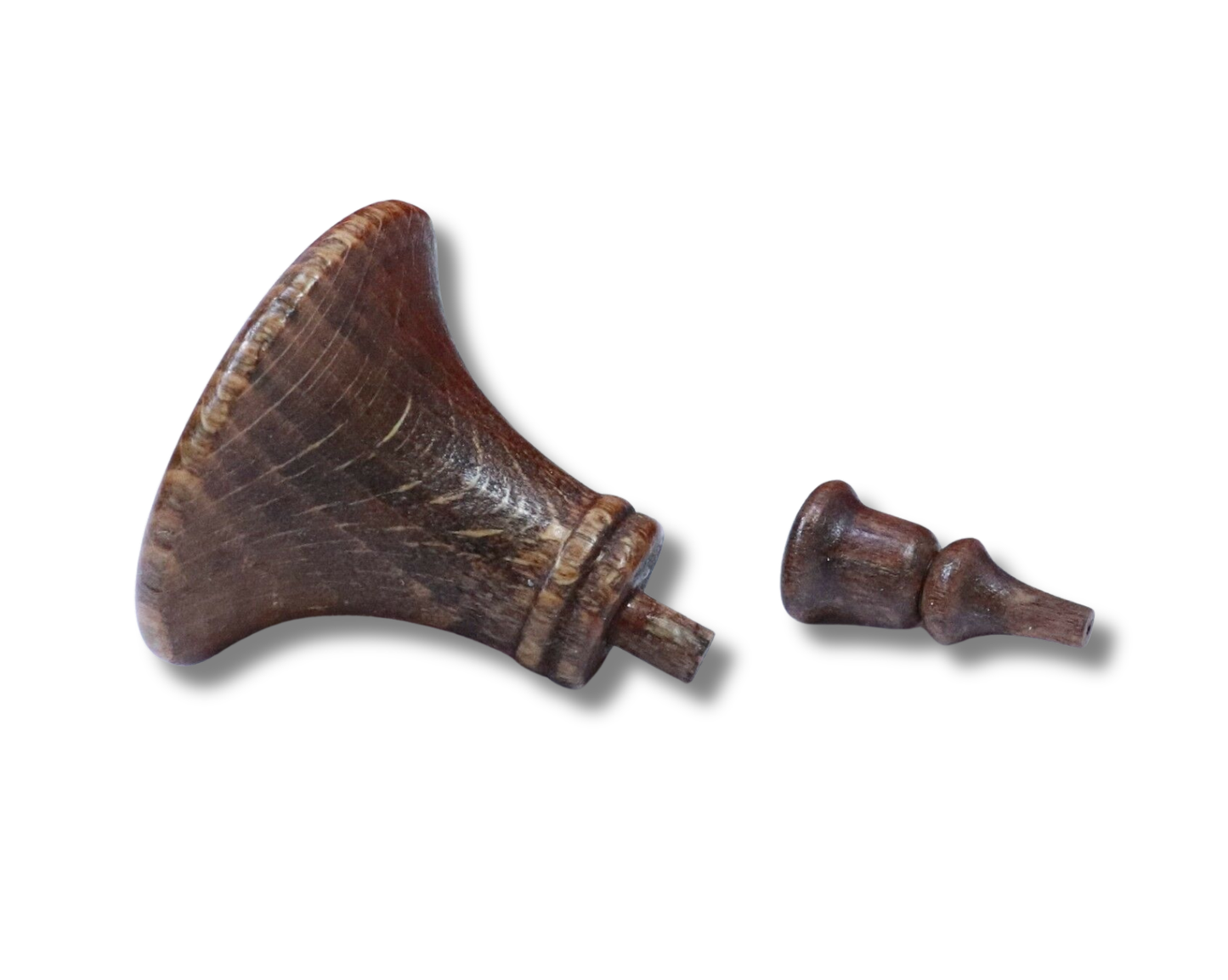 German-made 35 mm brown stained wood cuckoo clock horn and 10 mm mouthpiece for hunter-style clocks