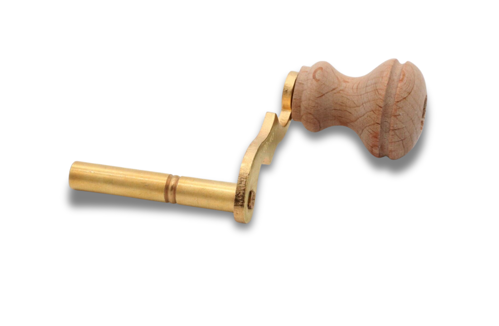 Grandfather clock winding key crank size 8 with brass body and light wood handle