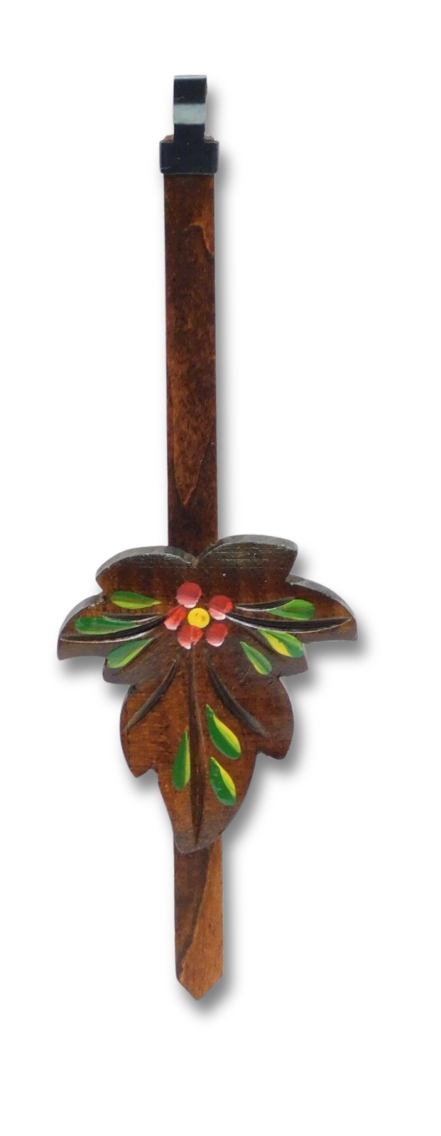 hand-painted maple leaf cuckoo clock pendulum 7 x 2.5 inch with brown finish and floral design
