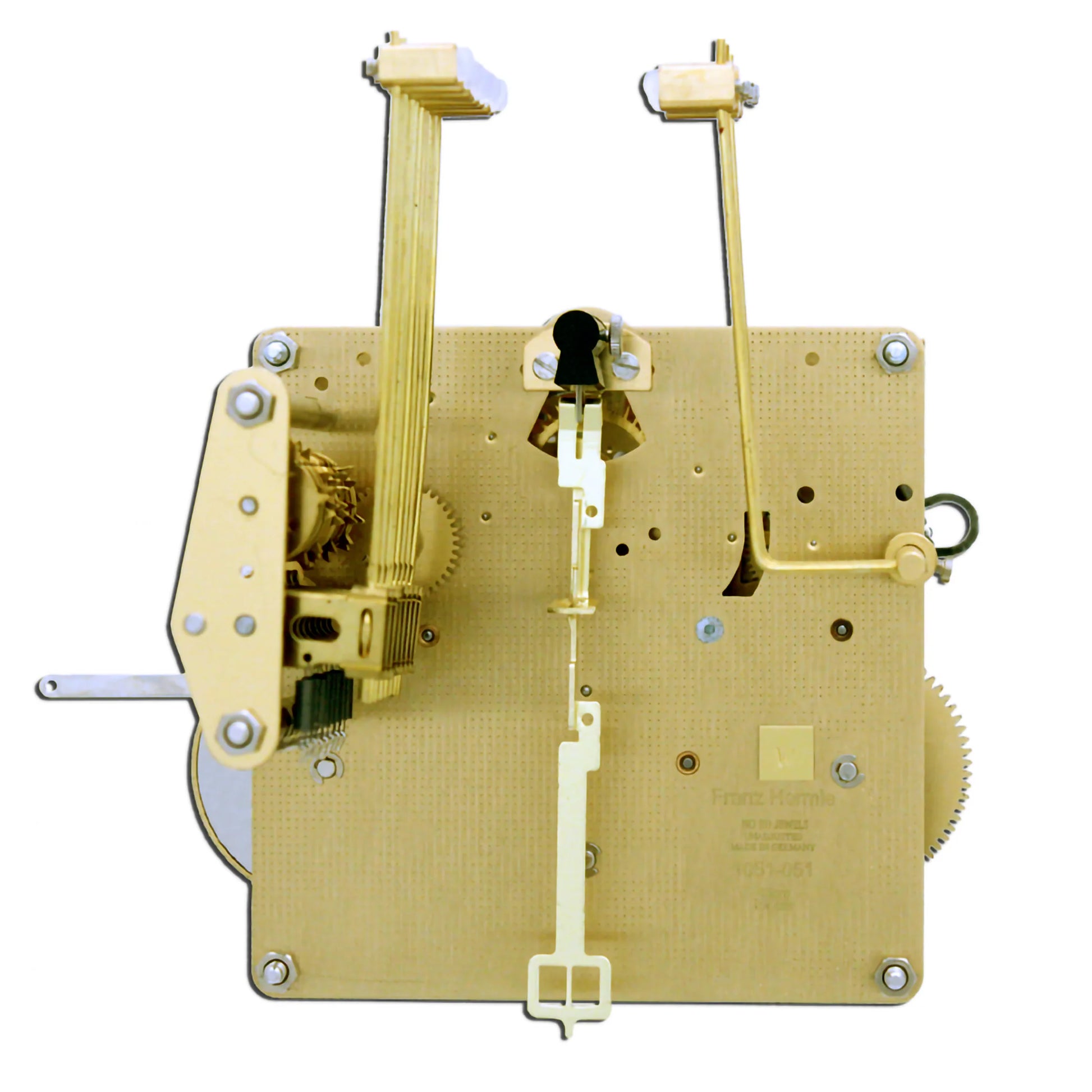 Hermle 1051-051 triple chime mechanical wall and mantel clock movement with side hammers and 120 mm plates