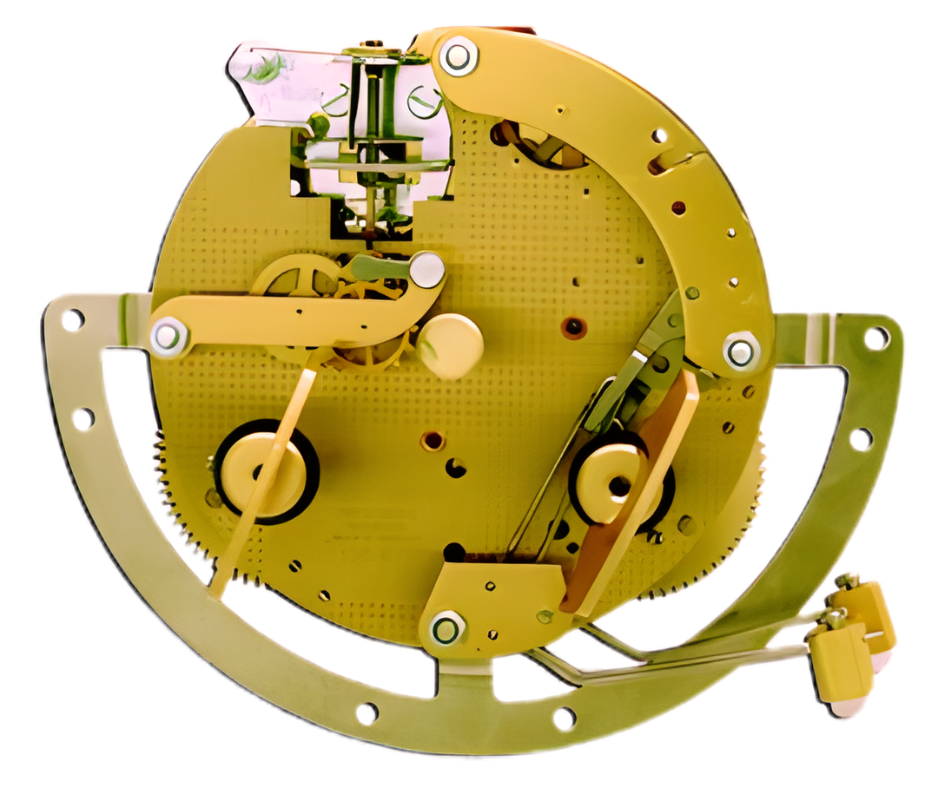 Hermle 130-627 mechanical wall and mantel clock movement with half-hour strike and bottom hammers, spring-driven, 33.2 mm hand shaft