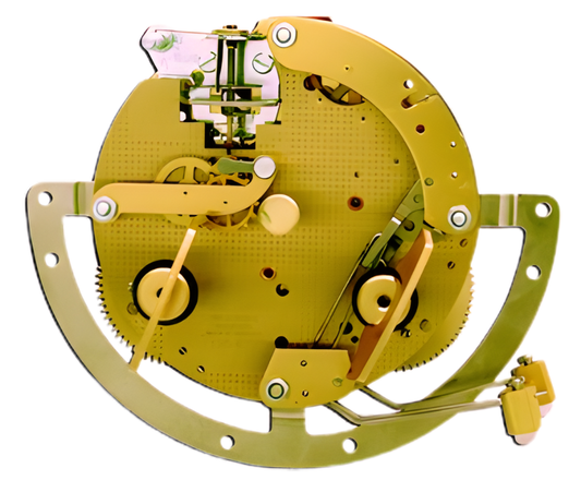 Hermle 130-627 mechanical wall and mantel clock movement with half-hour strike and bottom hammers, spring-driven, 33.2 mm hand shaft