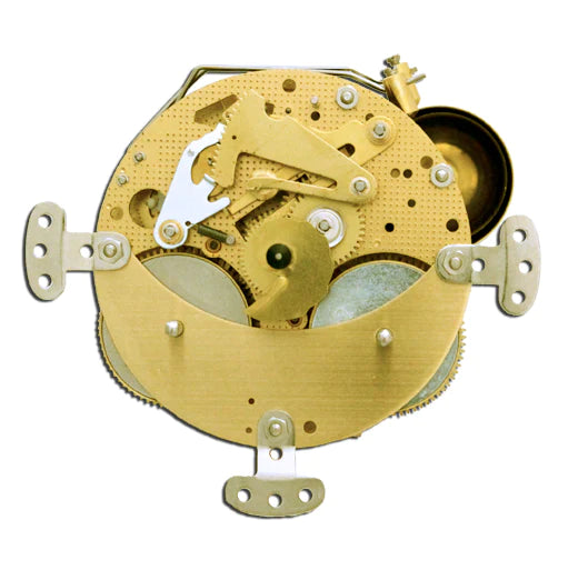 Hermle 131-080 mechanical wall and mantel clock movement with hour and half-hour bell strike, round 90 mm plate