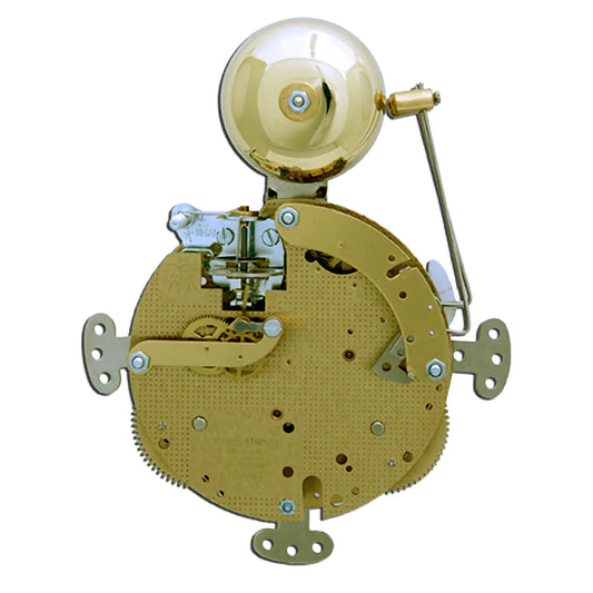 Hermle 131-080 mechanical wall and mantel clock movement with hour and half-hour bell strike, round 90 mm plate