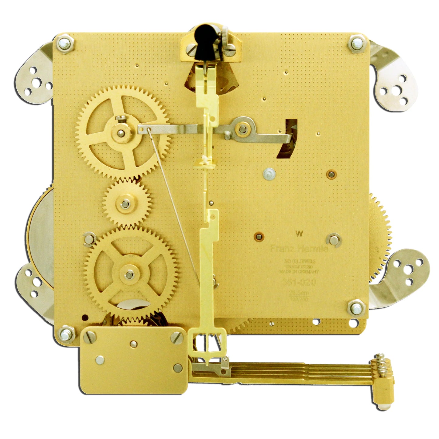 Hermle 351-020 Westminster chime mechanical wall and mantel clock movement with bottom-mounted hammers