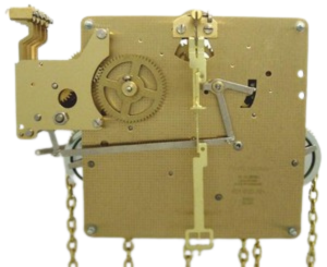 Hermle 451-033SK mechanical grandfather clock movement with Westminster chimes, side hammers – German-made replacement part.