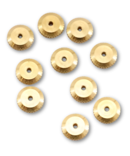 Set of 10 brass Hermle clock hand nuts, 10 mm (3/8"), for mechanical grandfather clock movements