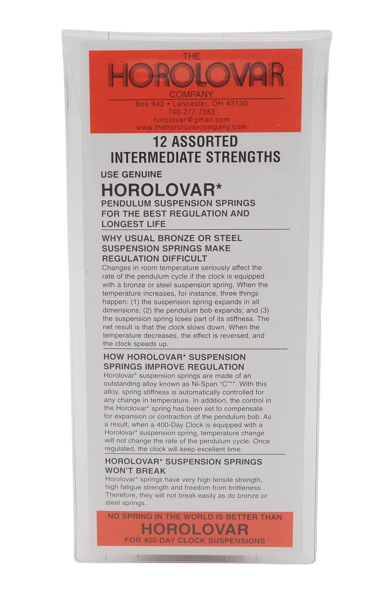 Horolovar Anniversary Clock Suspension Spring Assortment, Intermediate ...