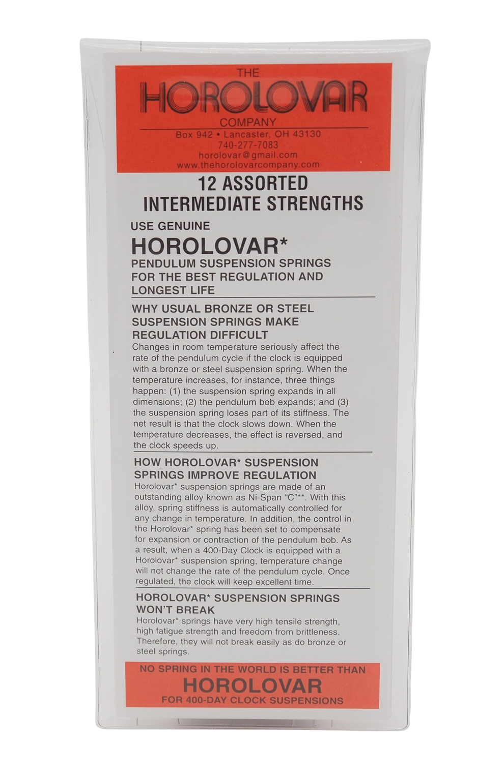 Horolovar Anniversary Clock Suspension Spring Assortment, Intermediate ...