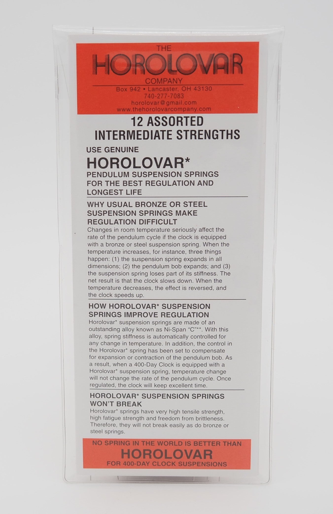 Horolovar Anniversary Clock Suspension Spring Intermediate Strength Assortment