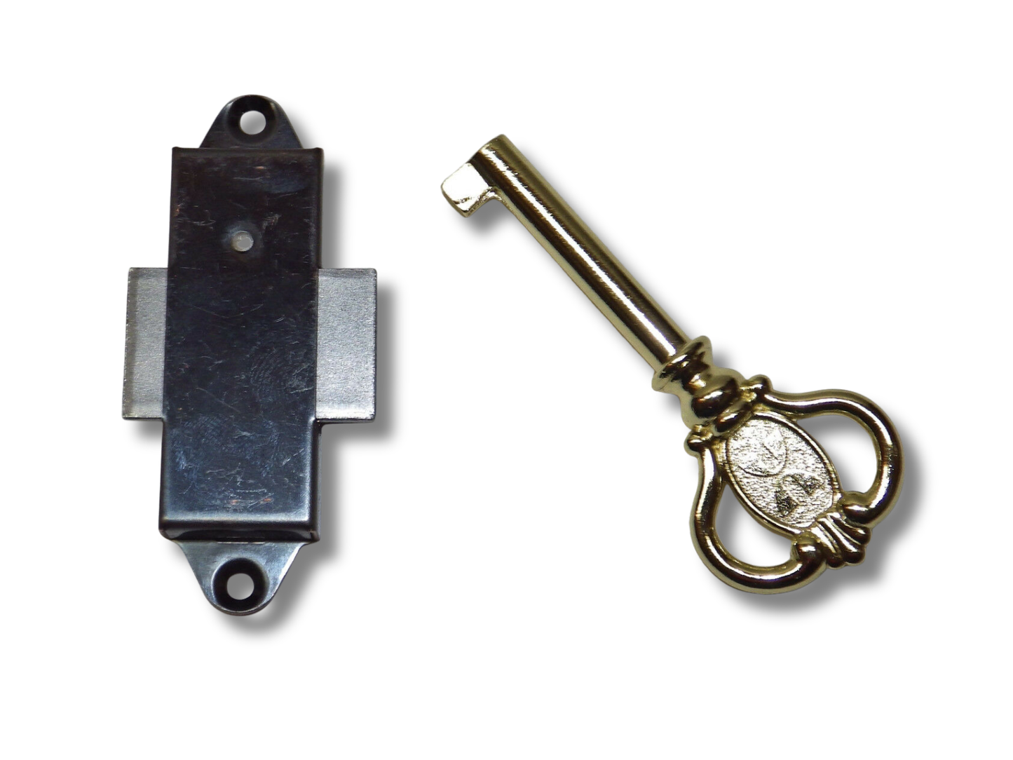 Howard Miller grandfather clock door lock and key set with narrow polished brass finish
