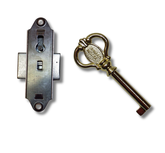 Howard Miller grandfather clock door lock and key set with narrow polished brass finish