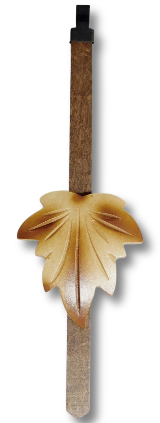 2-inch German-made maple leaf cuckoo clock pendulum with two-tone brown finish and timekeeping adjustment slider