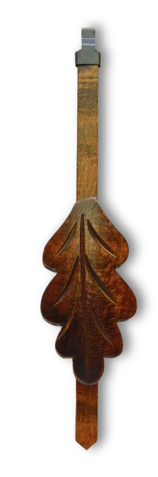 Oak leaf cuckoo clock pendulum for 1-day clocks with brown finish and timekeeping adjustment slider
