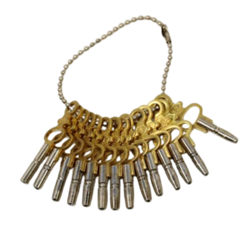 Pocket watch winding key set with 14 antique and vintage sizes from 00 to 12