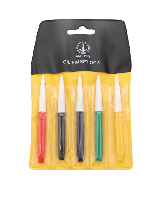 Set of 5 precision watch and clock dip oilers with color-coded handles for accurate lubrication of mechanical movements