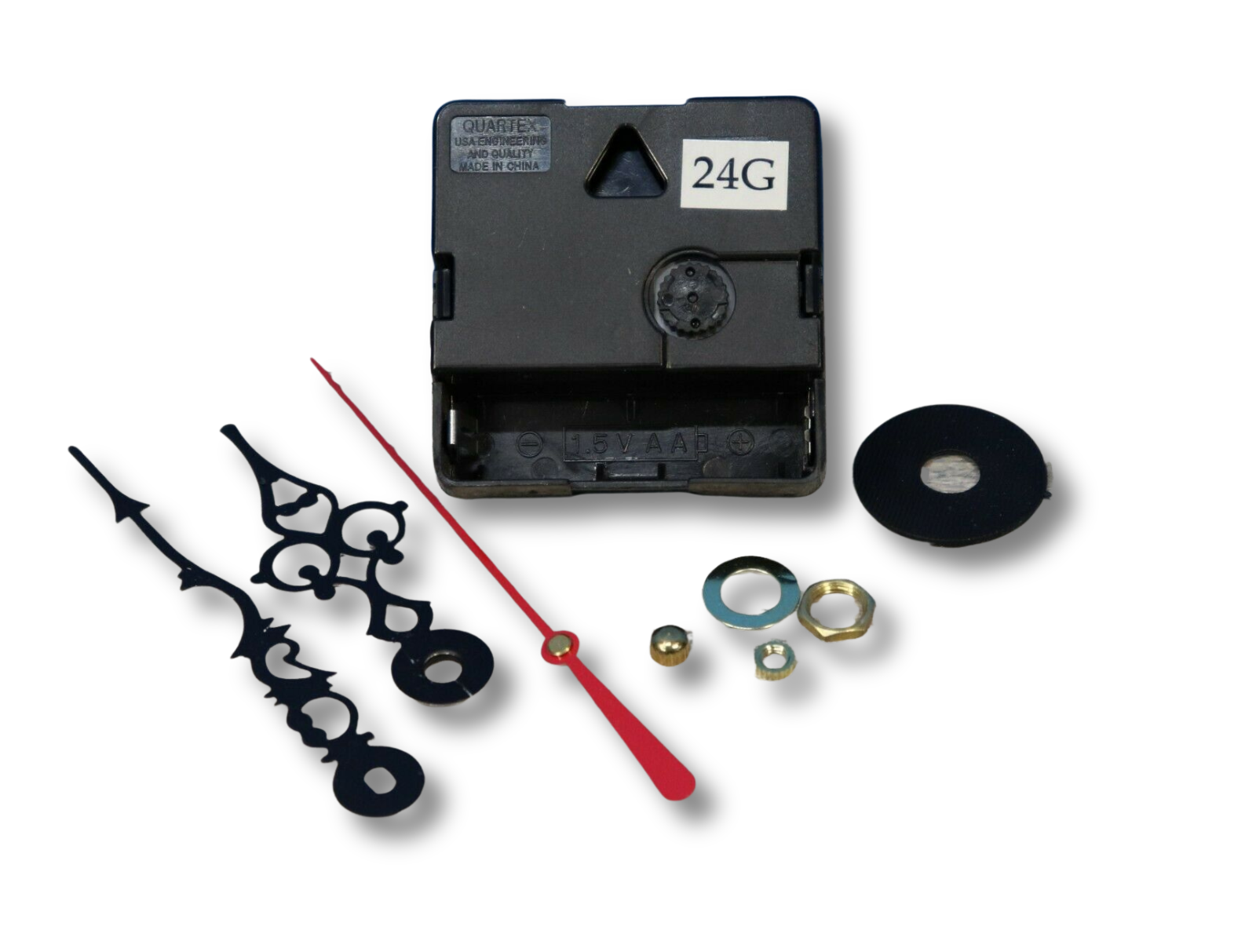 Quartex 24-hour quartz clock movement with serpentine hands for military time clock dials