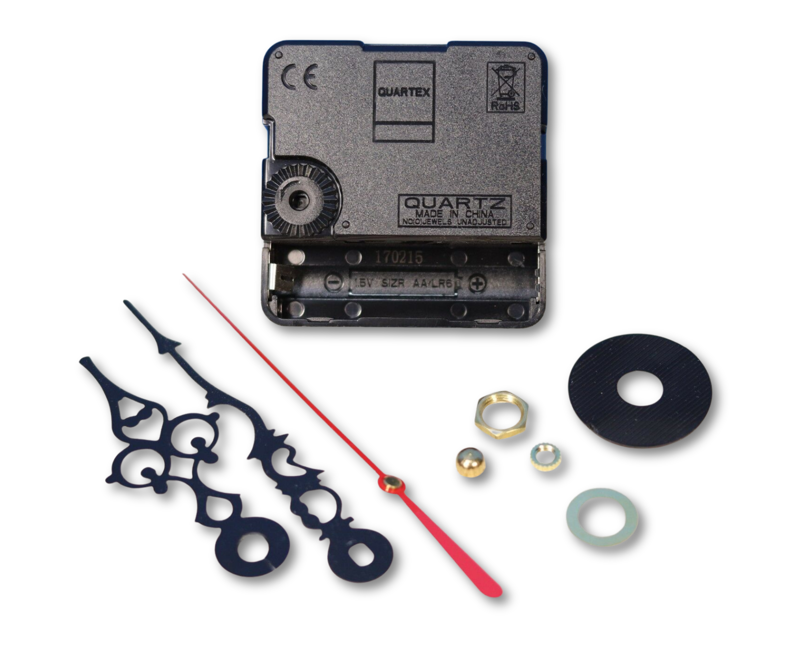 Quartex silent continuous sweep quartz clock movement 3/4 inch shaft with serpentine hands