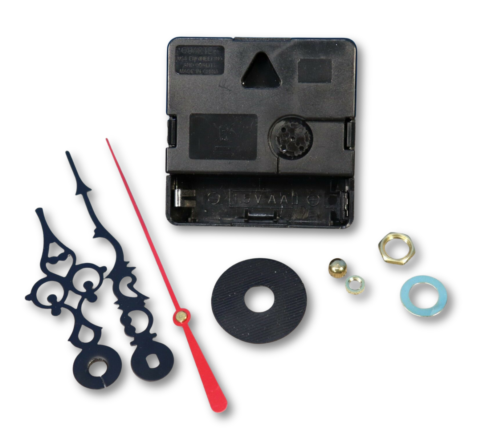 Quartex Q-80 quartz clock movement with 9/16 inch shaft and serpentine hands