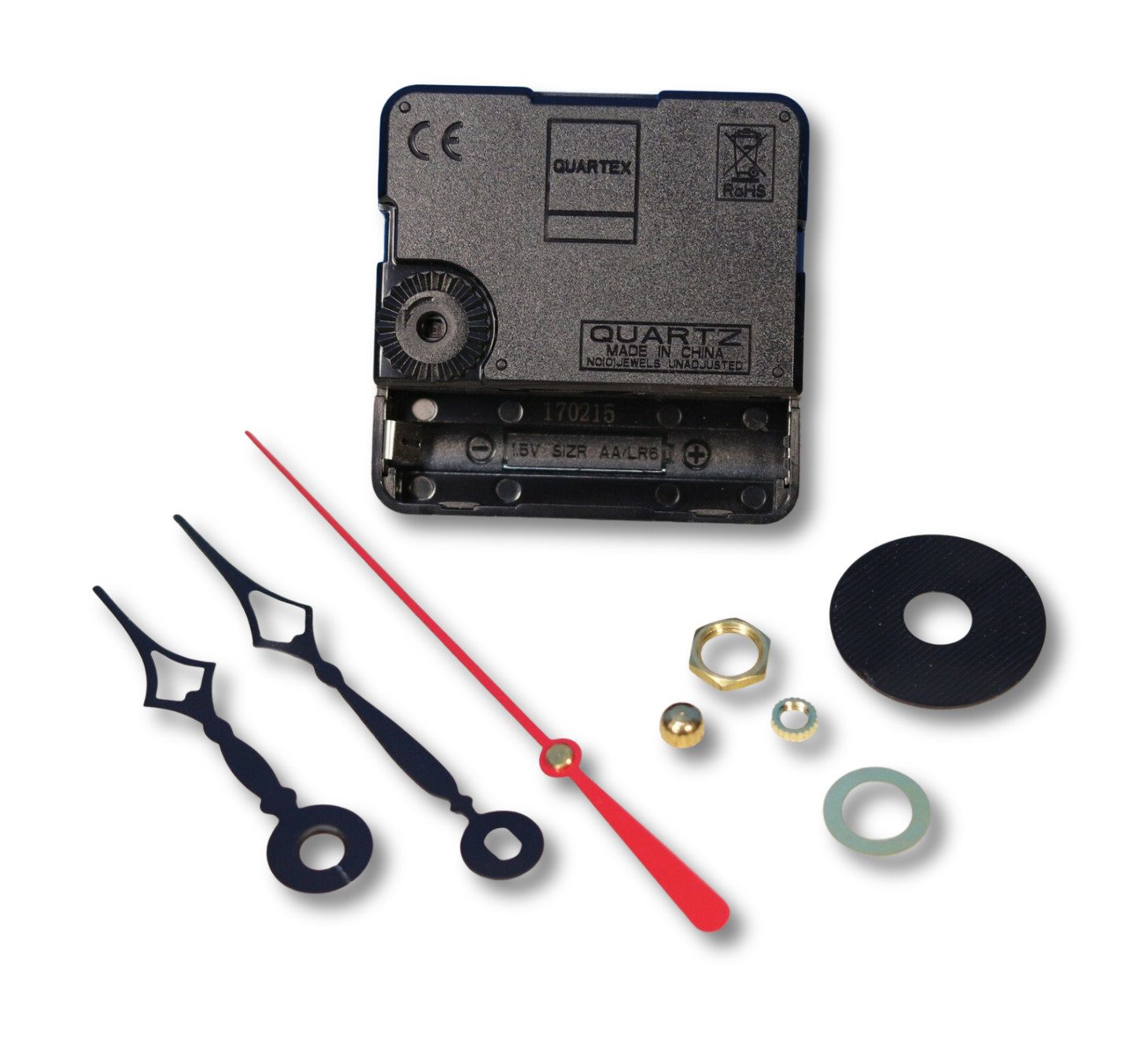 Quartex quartz quiet sweep clock movement with Eli Terry hands and smooth second hand