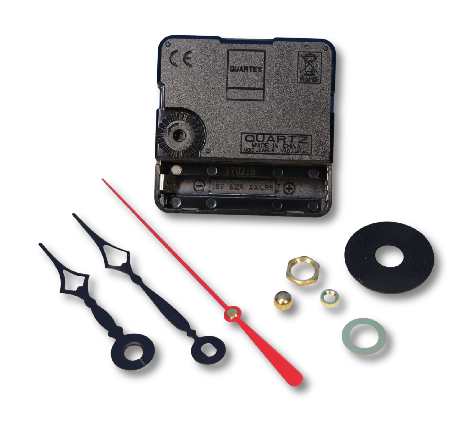 Quartex quartz quiet sweep clock movement with Eli Terry hands and smooth second hand