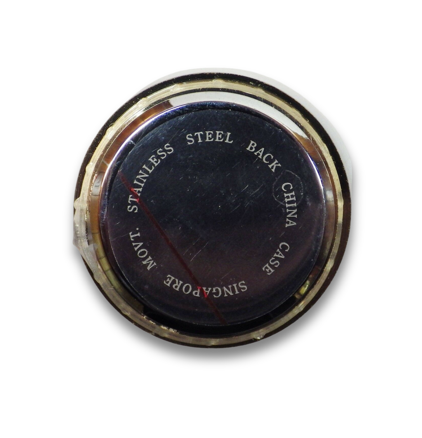 Seiko 37GWR quartz fit-up clock movement with white Roman dial, gold metal bezel, and glass crystal