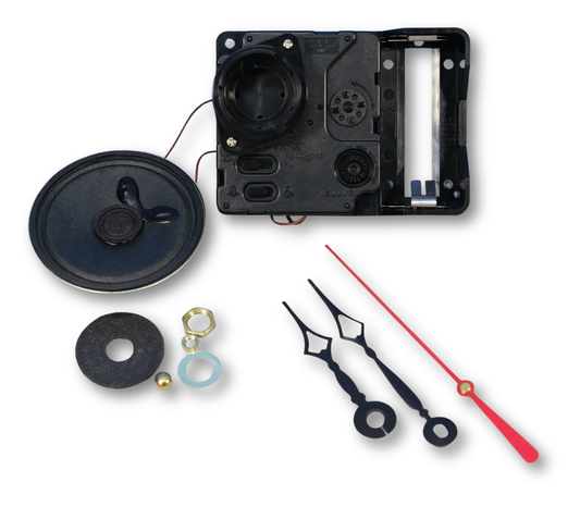 Seiko SKP chiming mantel clock movement with Eli Terry hands, Westminster and Whittington chimes, and adjustable night shut-off.