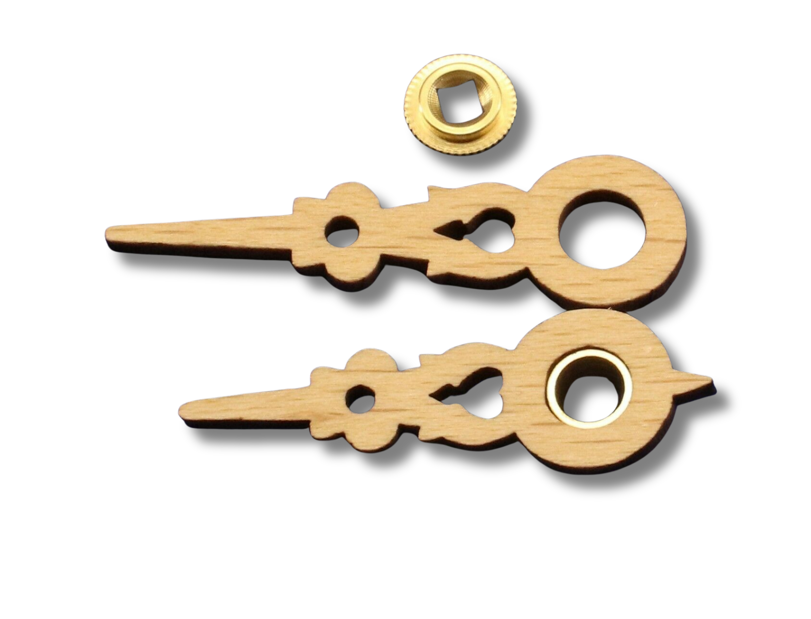 Solid wood Regula cuckoo clock hands for 70 mm (2 3/4 inch) dial with brass minute bushing