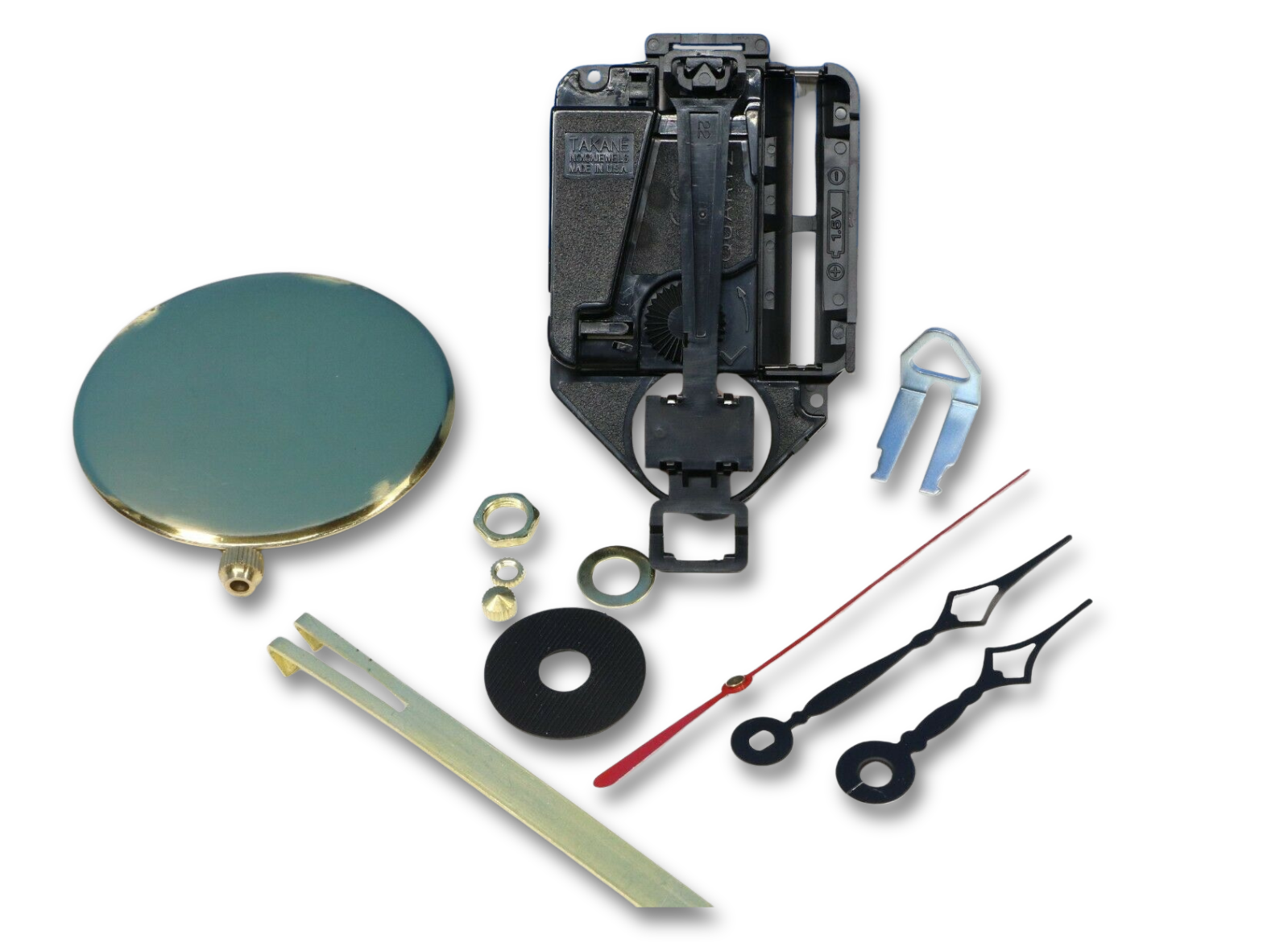 Takane mini quartz clock movement with pendulum and Eli Terry hands USA-made