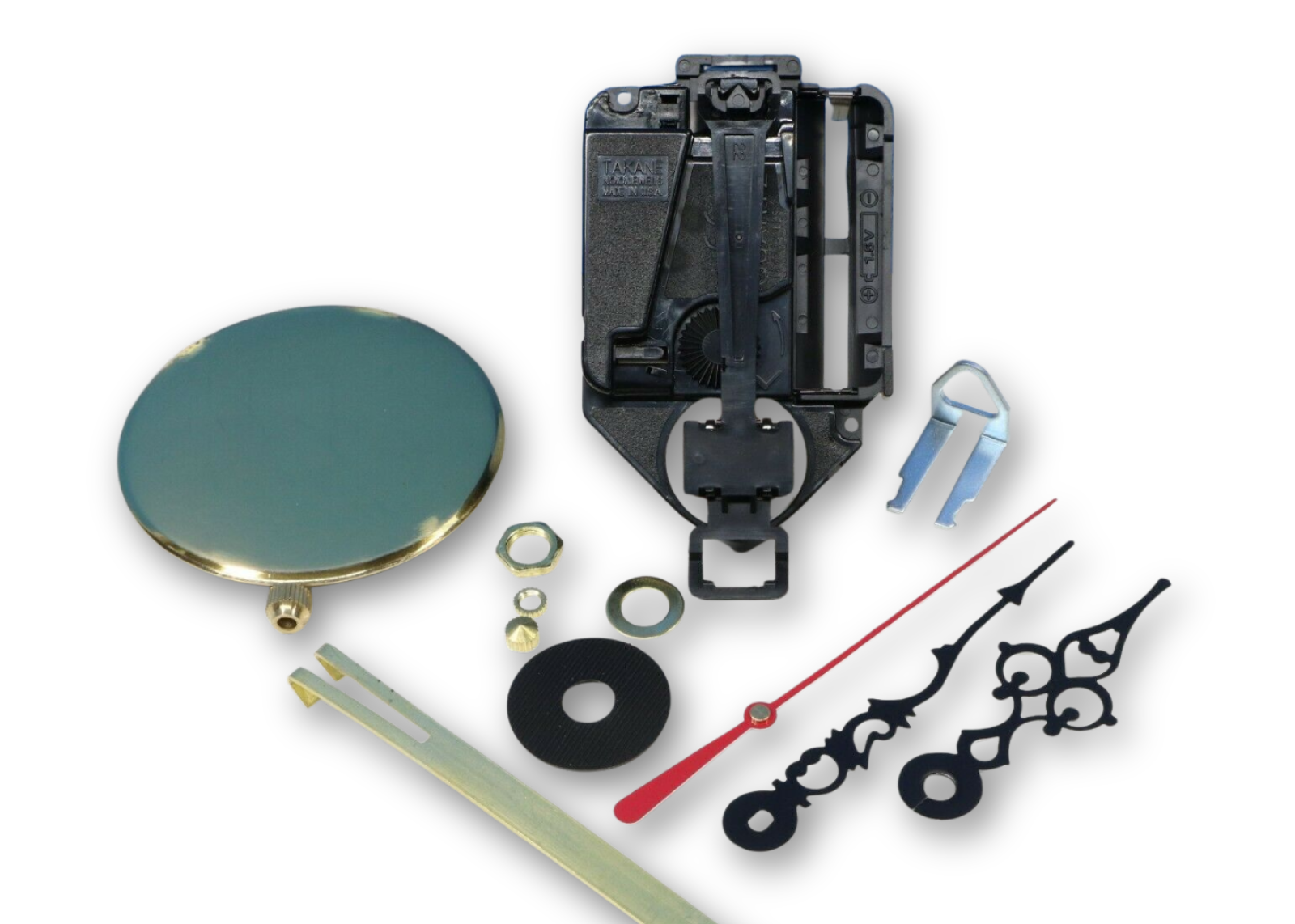 Takane mini quartz clock movement with small pendulum and serpentine hands for mantel and wall clocks