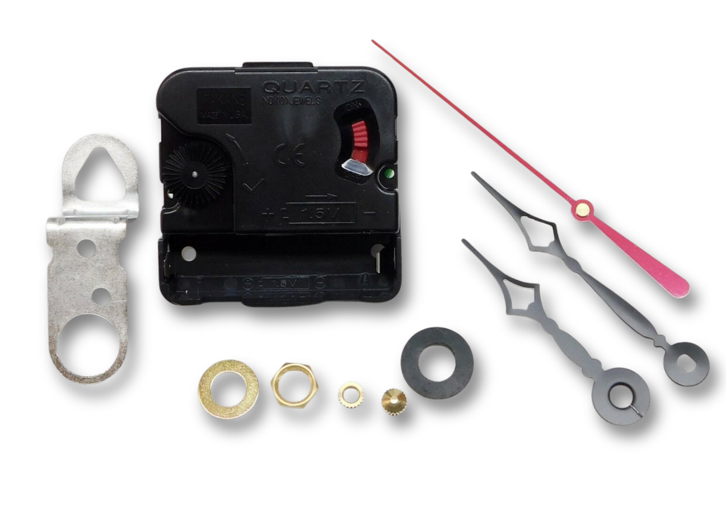 Takane quartz clock movement with Eli Terry hands, battery powered, USA made