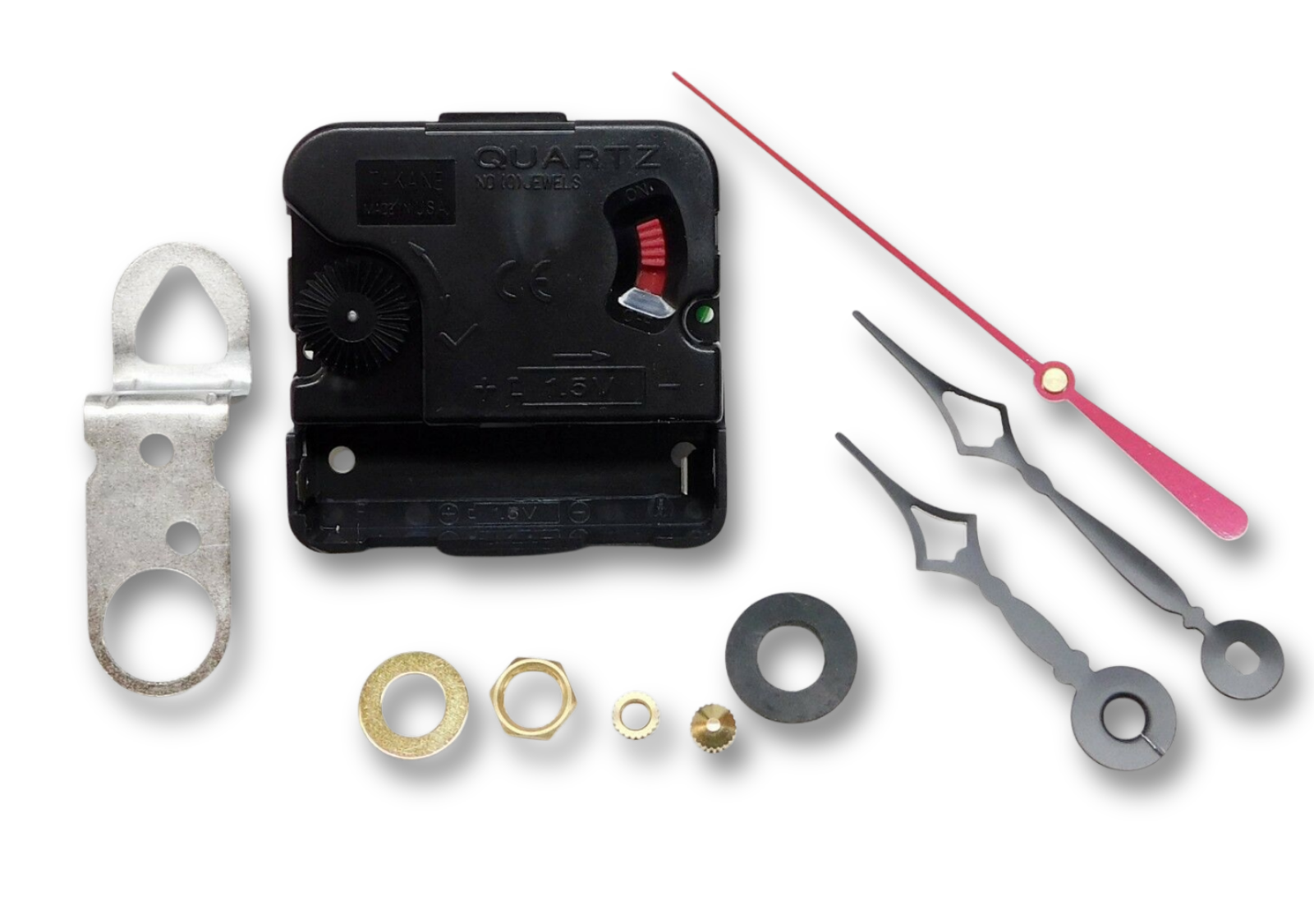 Takane quartz clock movement with Eli Terry hands, battery powered, USA made